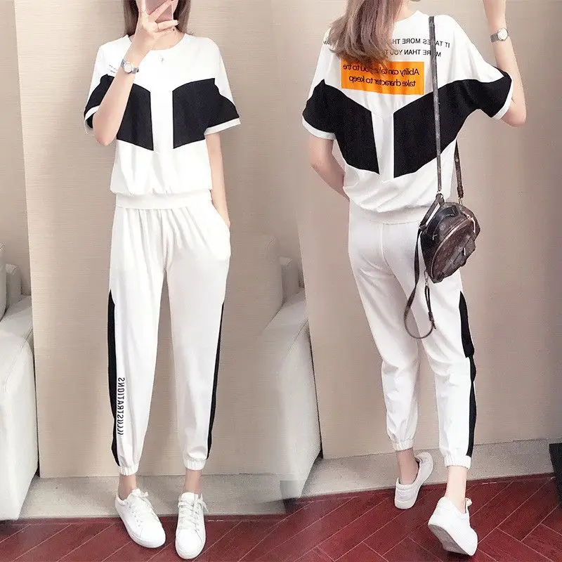 Women\'s 2024 Summer New Fashion Loose Stand Collar Batwing Sleeve Trendy T-Shirts High-waisted Pants Casual Sporty Matching Sets