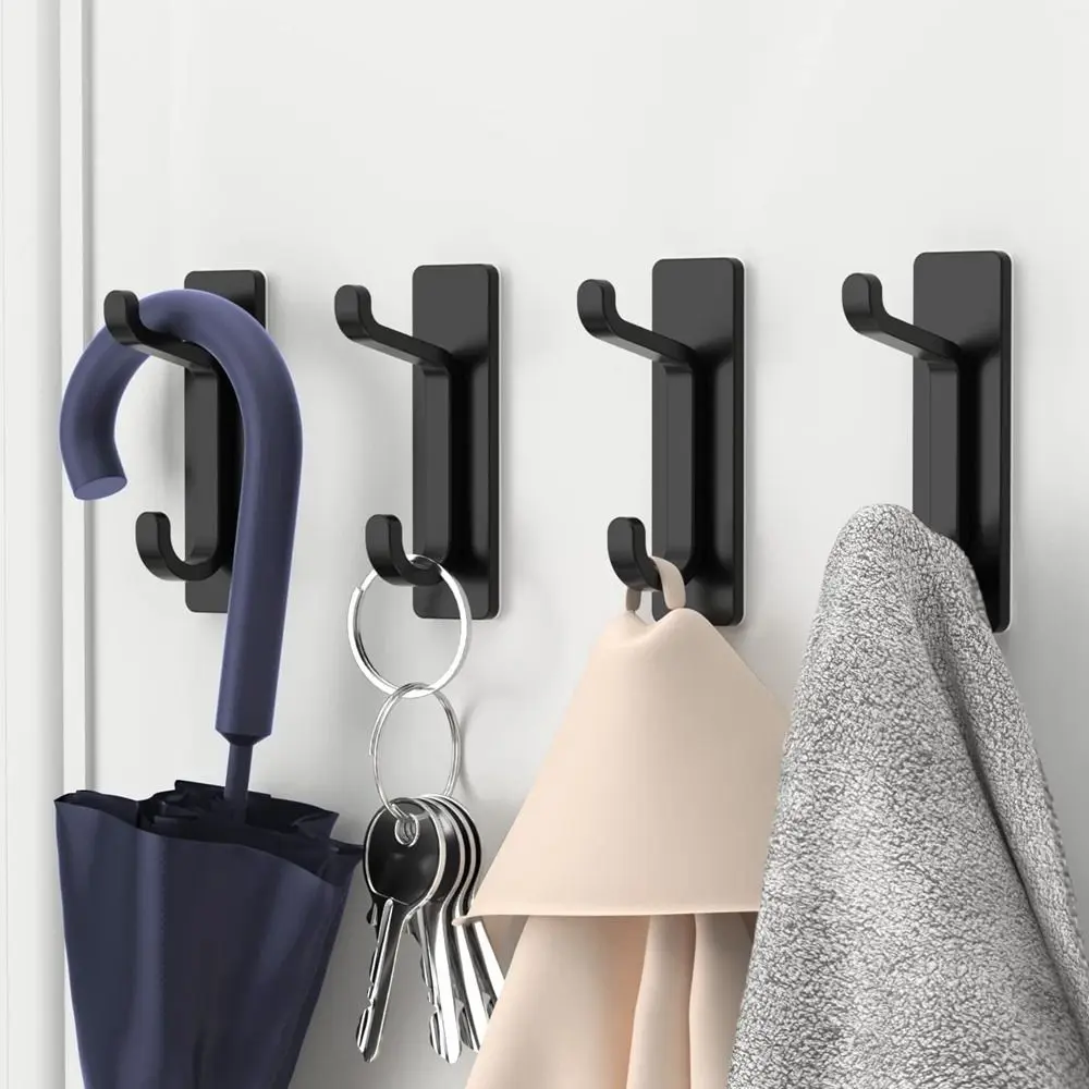 

Black/Silver Stainless Steel Towel Hooks No Drilling Wall Mounted Wall Clothes Hanger Rustproof Self Adhesive Coat Rack Robes