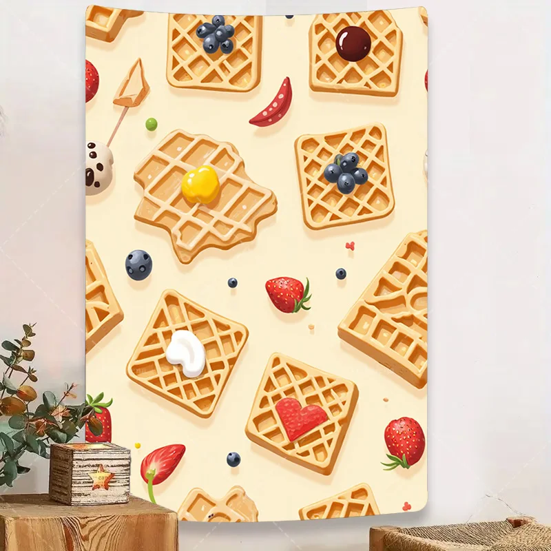 

1pc Wall Tapestry "Charming Waffle & Berry Print Tapestry for Cozy Kitchen Décor"