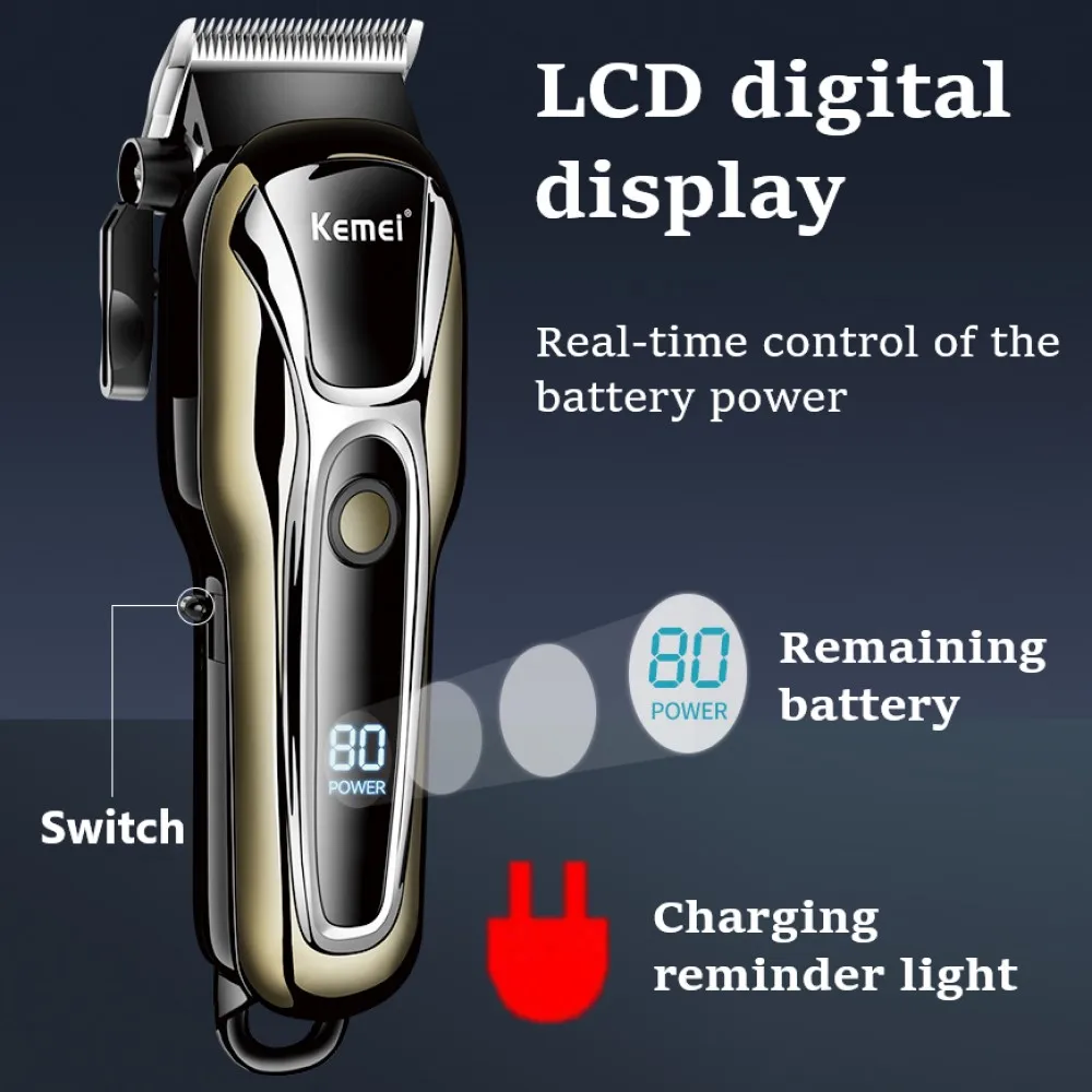 Original Kemei Barber Cordless Professional Hair Clipper for Men Beard Hair Trimmer Rechargeable Lithium High Speed motor