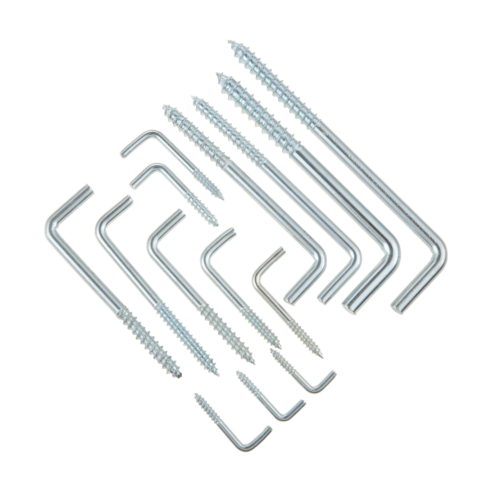 2/5/10/20 pçs quadrado curvatura gancho l copo cabide parafuso-in parede imagem moldura da foto lâmpada luz eyescrew 20-100mm 14 tamanhos zincado