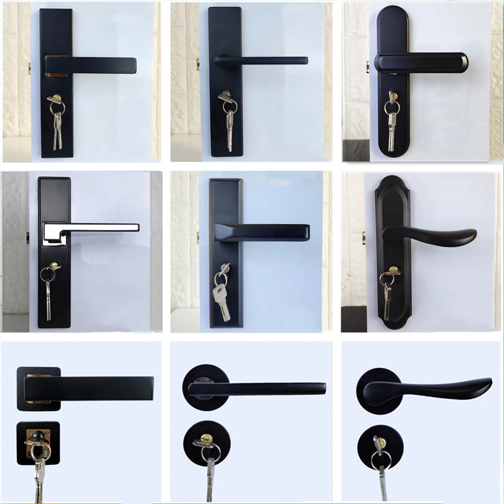 Black Door Handle Door Handle Lock Square Channel Privacy Mask Interior Bedroom Room Bathroom Three-Bar Spherical Lock