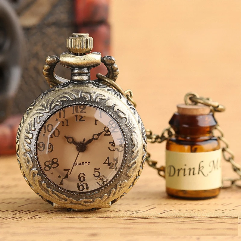 Reloj de bolsillo de cuarzo para hombre y mujer, pulsera con colgante de caja de cristal, cadena exquisita, estilo antiguo y a la moda