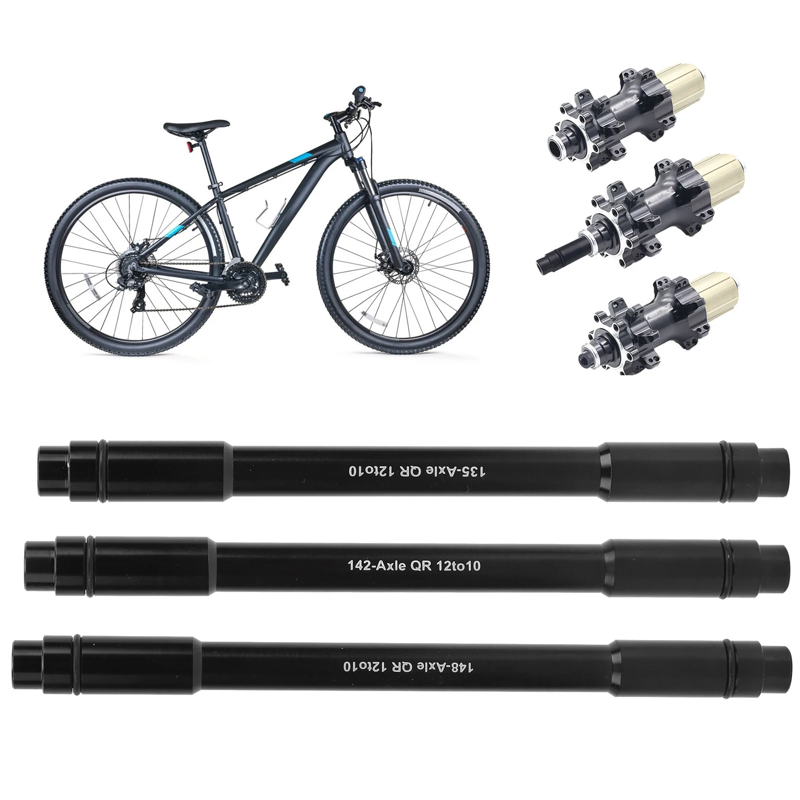 Mountain Road Bike Bicycle Barrel Shaft, 12mm Barrel Shaft Convert 10mm Aluminum Quick Release Lever, Bike Thru Axle