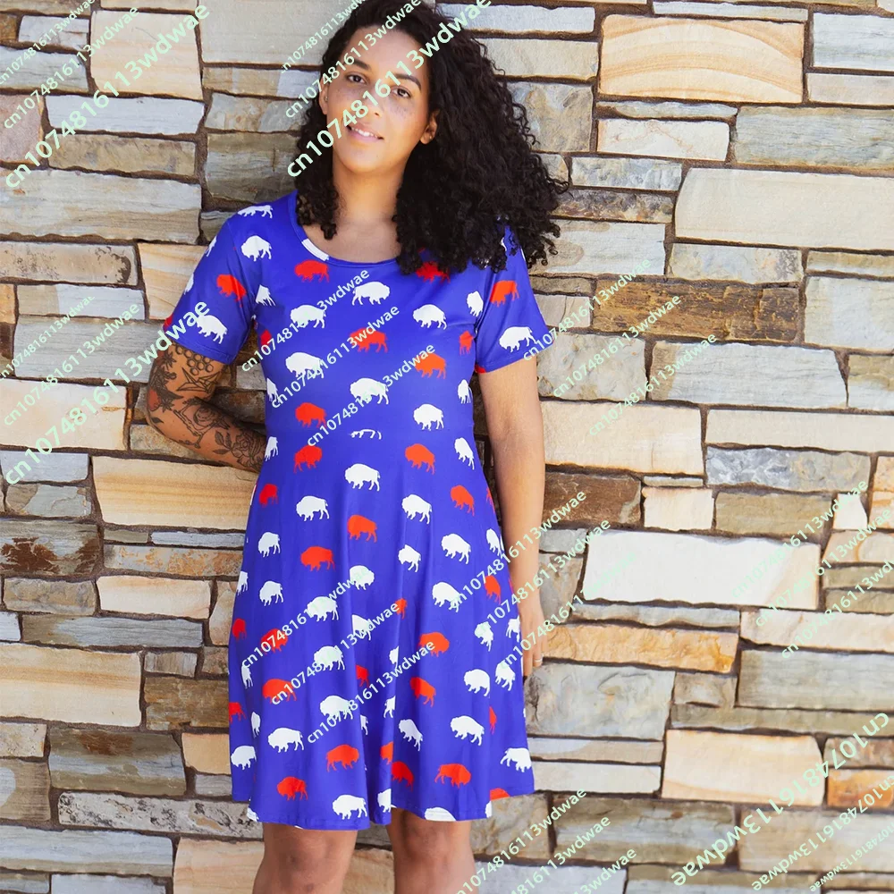 Womens Red and Blue Buffalo Dress Summer Fashion Dress up Girl's Gift Leisure Vacation Streetwear Trend Mother Comfort Dress