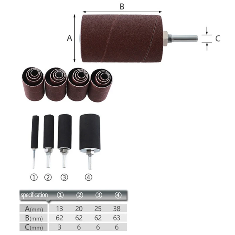 Drum Sander Kit Sanding Belt Sandpaper With Spindle Case For Drill Press Rotary Tools