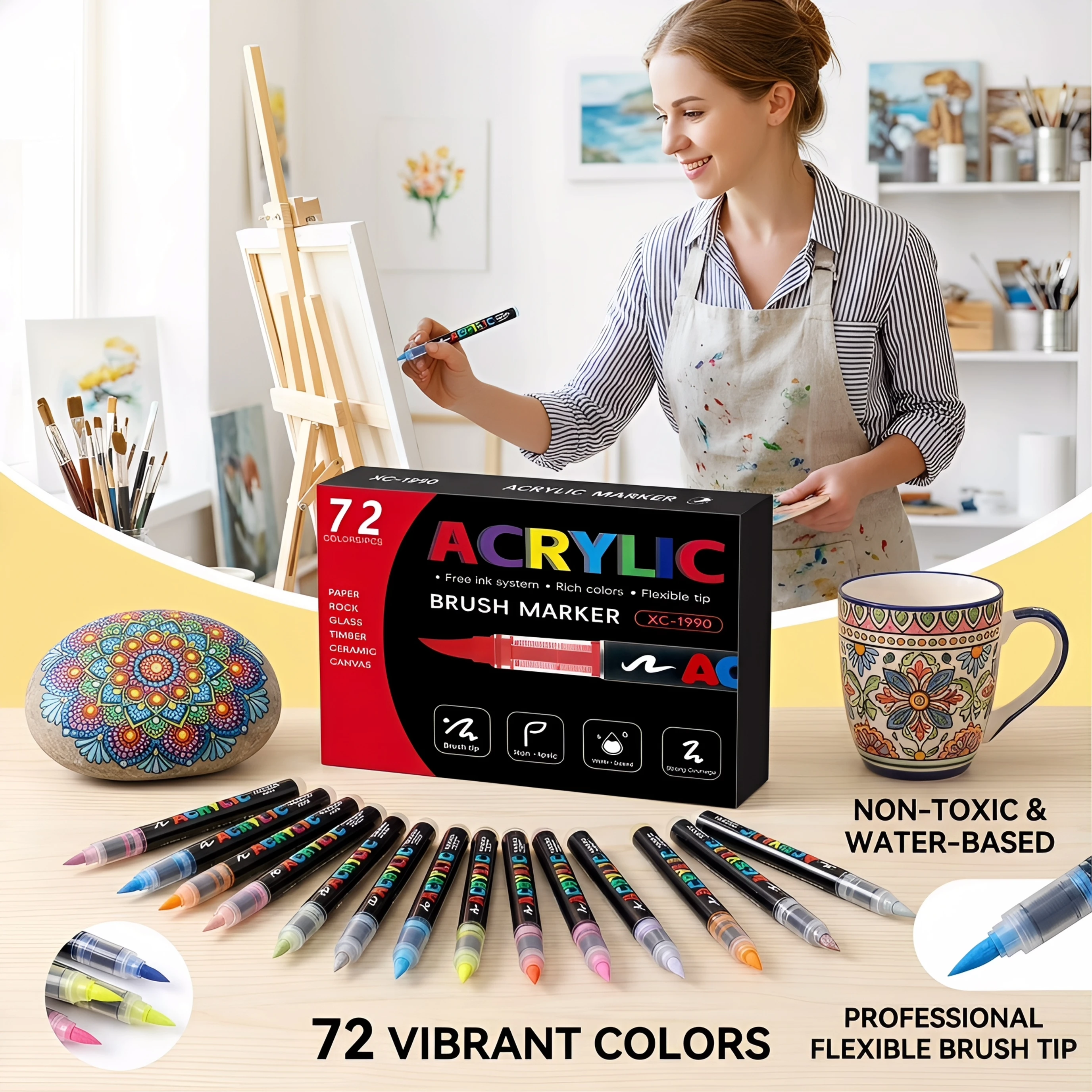 

12-120 Colors Acrylic Paint Pens Markers Brush Tip Paint Markers For Rock Painting Wood Canvas Stone,Christmas Gift DIY Crafts