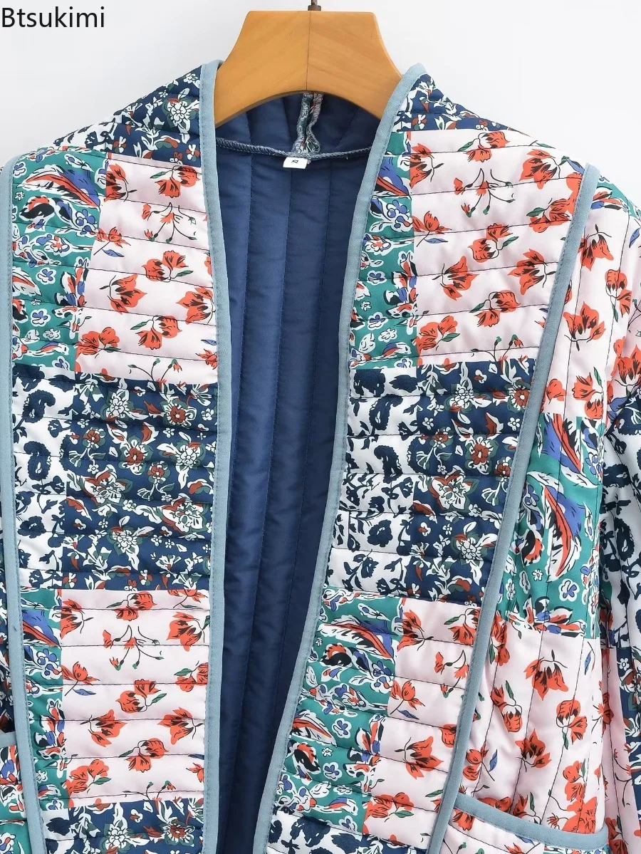 جديد إمرأة الخريف مبطن سترة قصيرة الأزهار طباعة سترة معطف مع جيب عادية مكتب سيدة سترة موضة الشارع سترة قصيرة