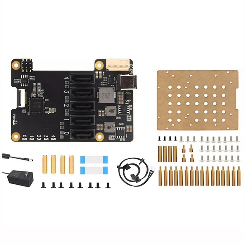 A35Q-X1009 Pcie To 5-Port SATA Shield HDD Expansion Board SATA3.0 Expansion Board With Case For Raspberry Pi 5