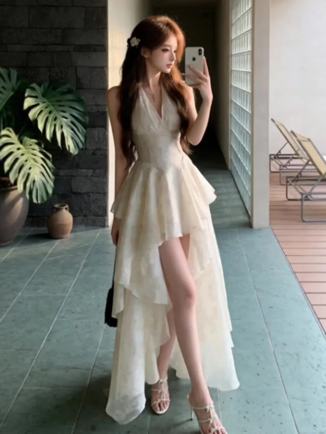 

Элегантное вышитое платье-халтер Jiangsu Shanghai Miss Millionaire с красивой драпировкой на талии, летнее хлопковое платье