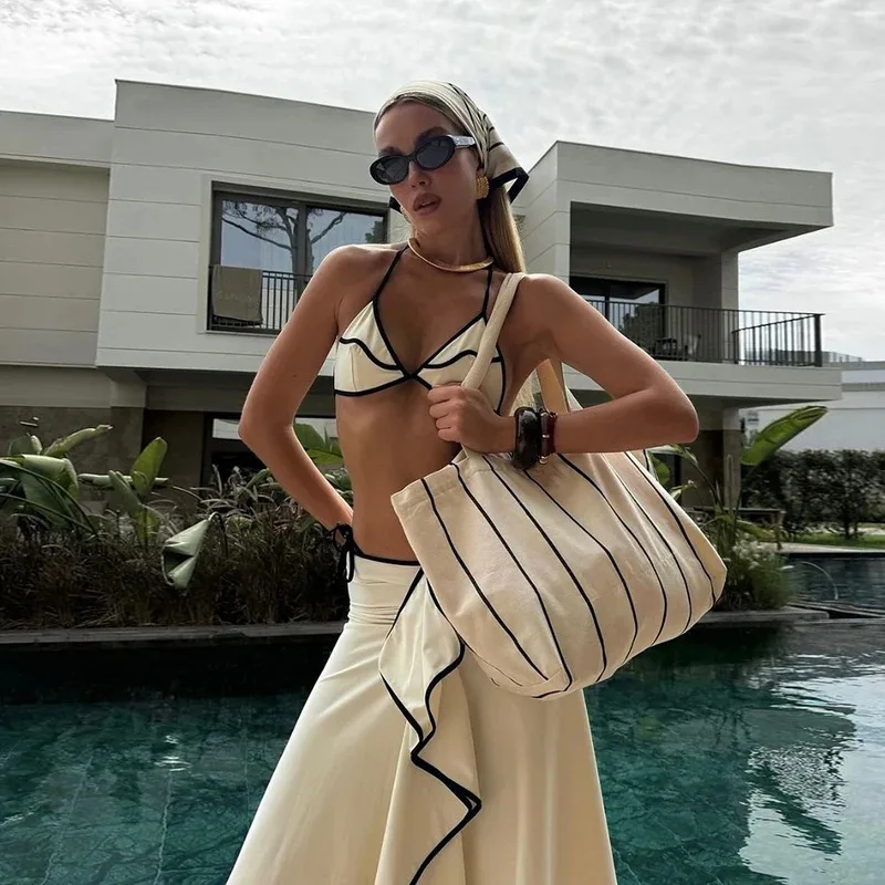 JINIA Set bikini sexy a 3 pezzi Micro bikini Costume da bagno donna Costumi da bagno femminili Gonna lunga Bikini Set Costume da bagno Beachwear Cover Up