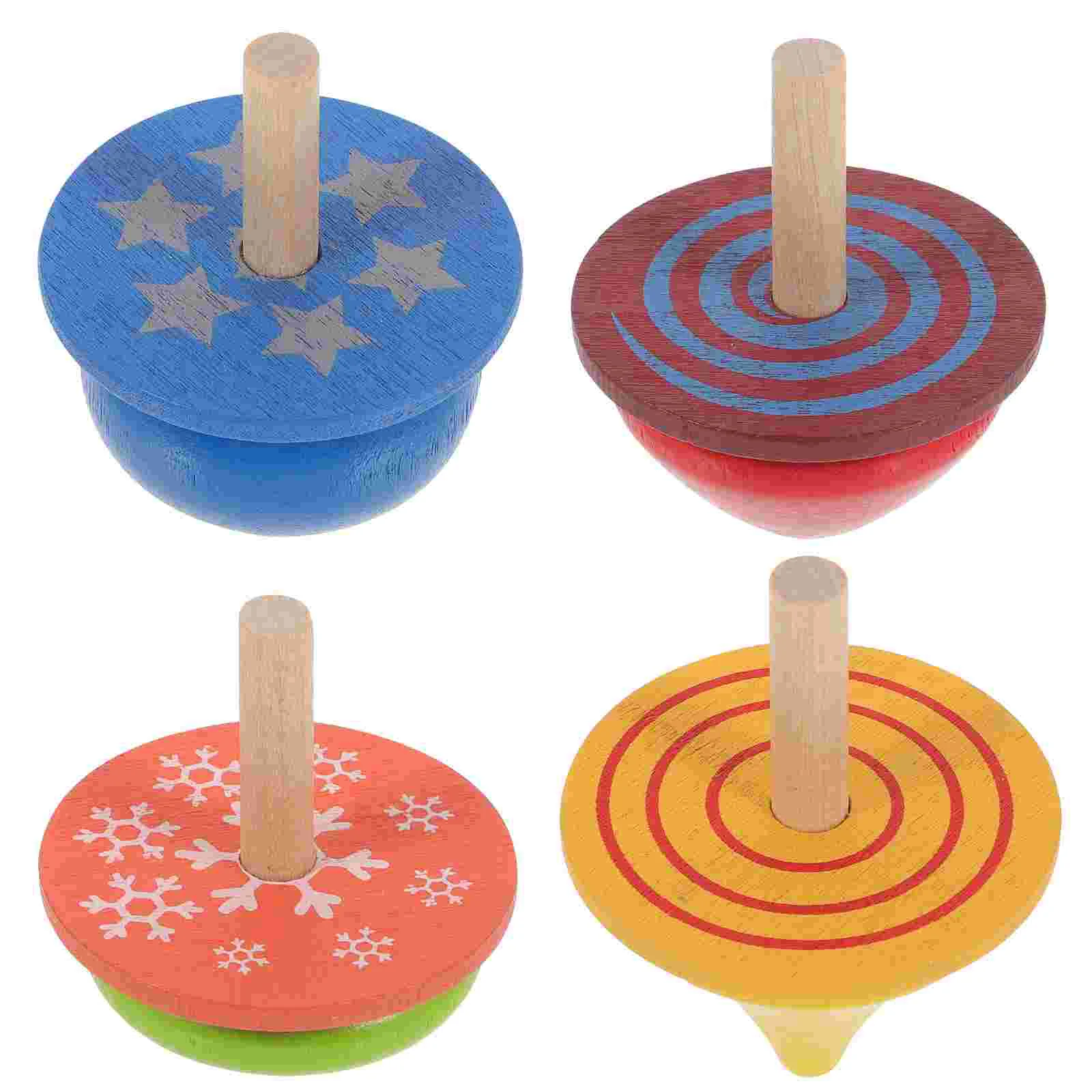 4pcs Kids Toddlers Educational Toys Wood Handmade Colour Gyro for Boys Girls wooden spinning kids top