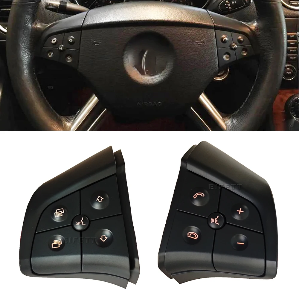 Left+Right Car Steering Wheel Switch Control Button With Backlight For Mercedes Benz W164 GL ML W251 R Class 2006 2007 2008 2009