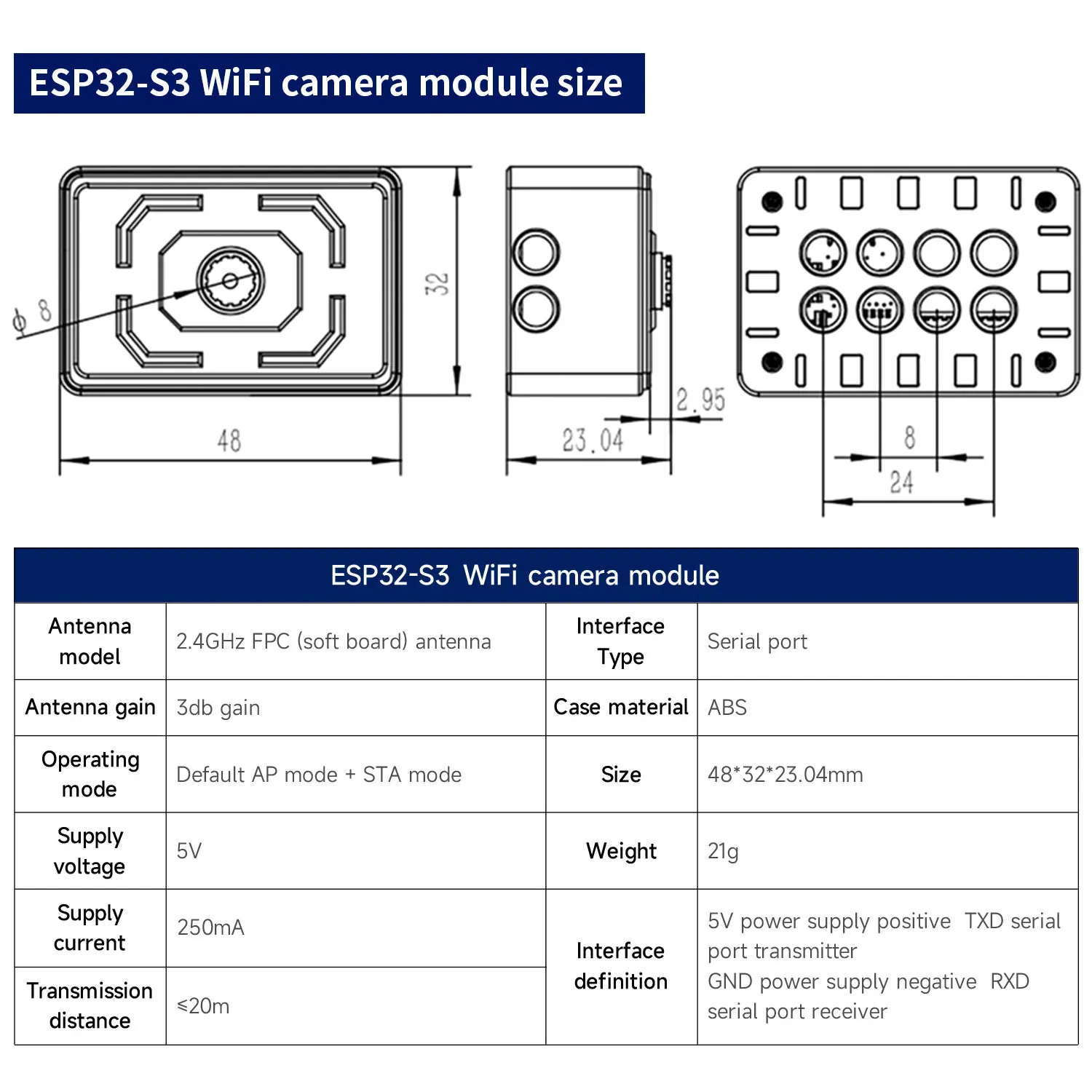 Módulo de câmera wi-fi esp32 com chip esp32-s3, câmera 2mp, comunicação serial, suporte ros1 ros2 para micro: bit robô carro