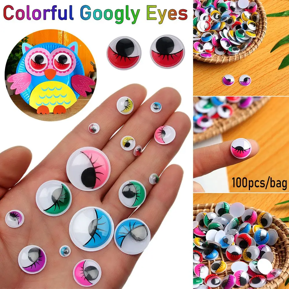 100pcs/bag Colorful Round Kids Toys Plastic Wiggling Moving Eyes 3D Dolls Accessories Plush Panda Eye DIY Dolls Materials