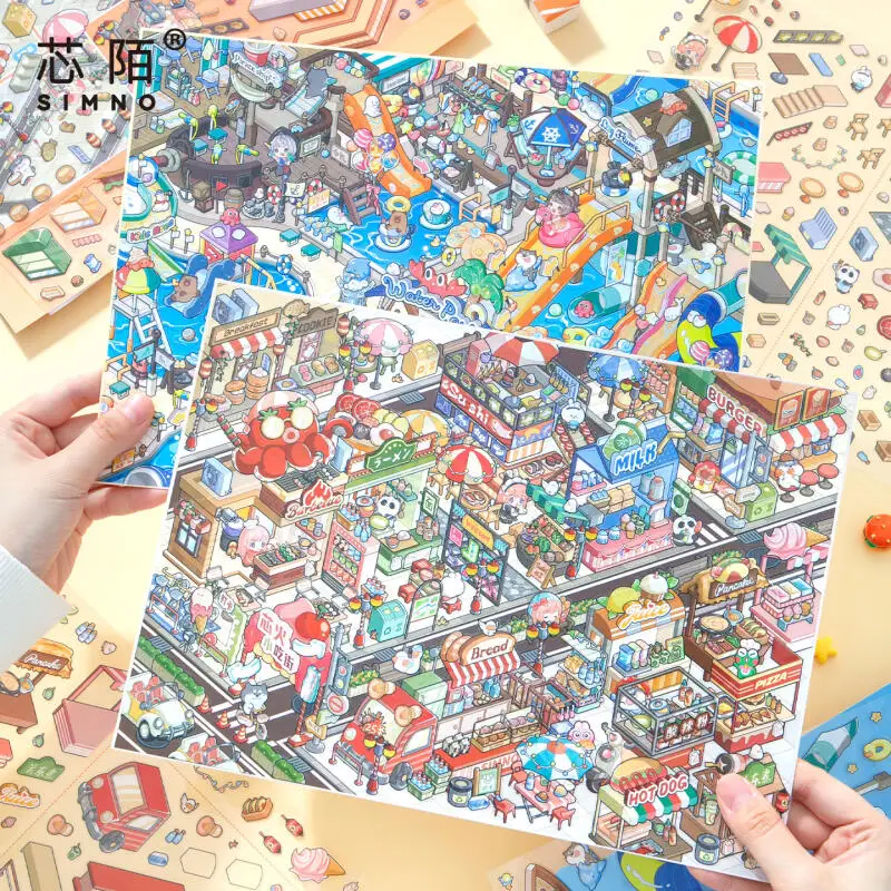 

Card Lover 7 Pcs [Paradise Series] Waterproof 3D Extra Large Landscape Stickers Water Amusement Park Food Street Journaling