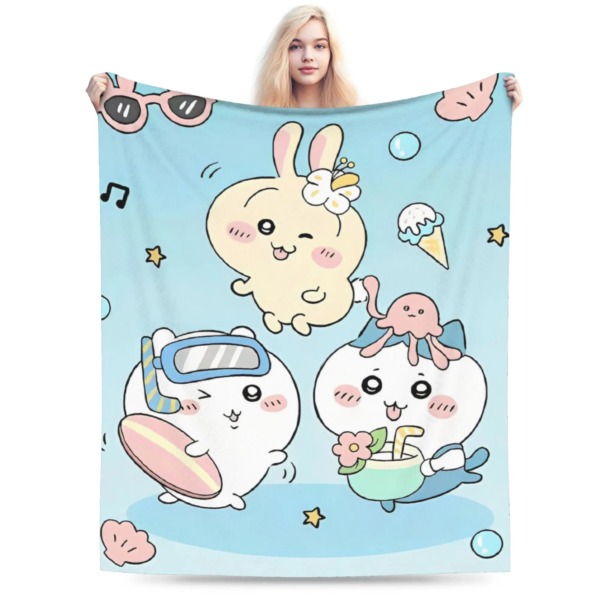 

Chiikawas Merch Blanket Lightweight Thin Flannel Throw Blanket Cozy Bedspread