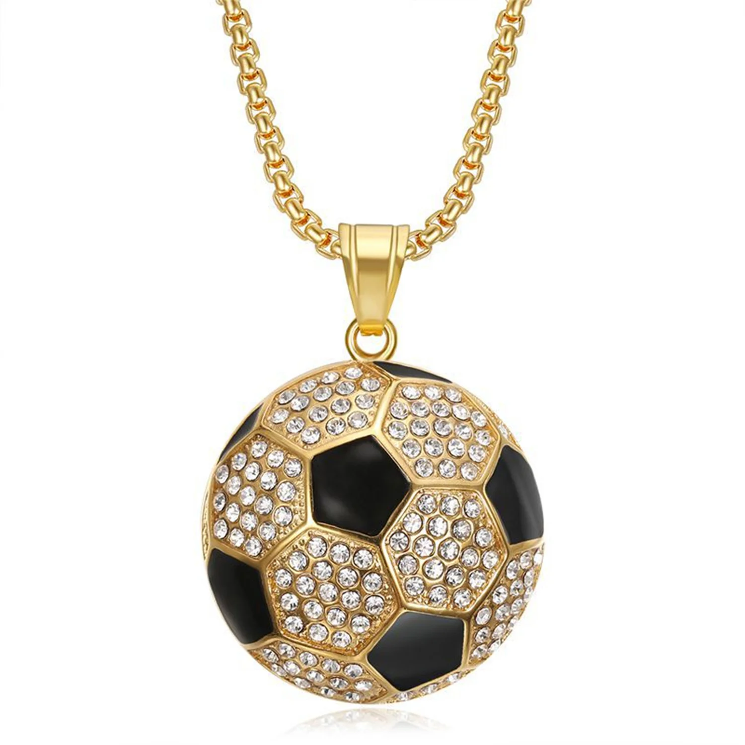 

Hip Hop Iced Out Soccer Ball Pendant Dropshipping Gold Color Stainless Steel Sports Necklace for Men Fans Party Jewelry Gift