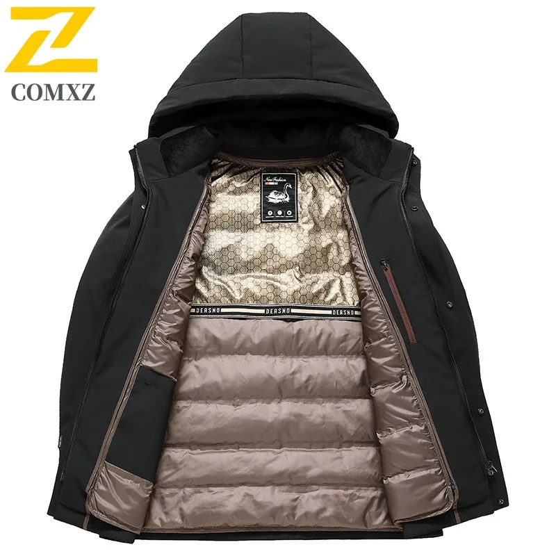 COMXZ New Men Hooded Cotton Coat Winter Thickened Thermal Padded Big Size Puffer Outerwear Waterproof Windproof outdoor Jacket
