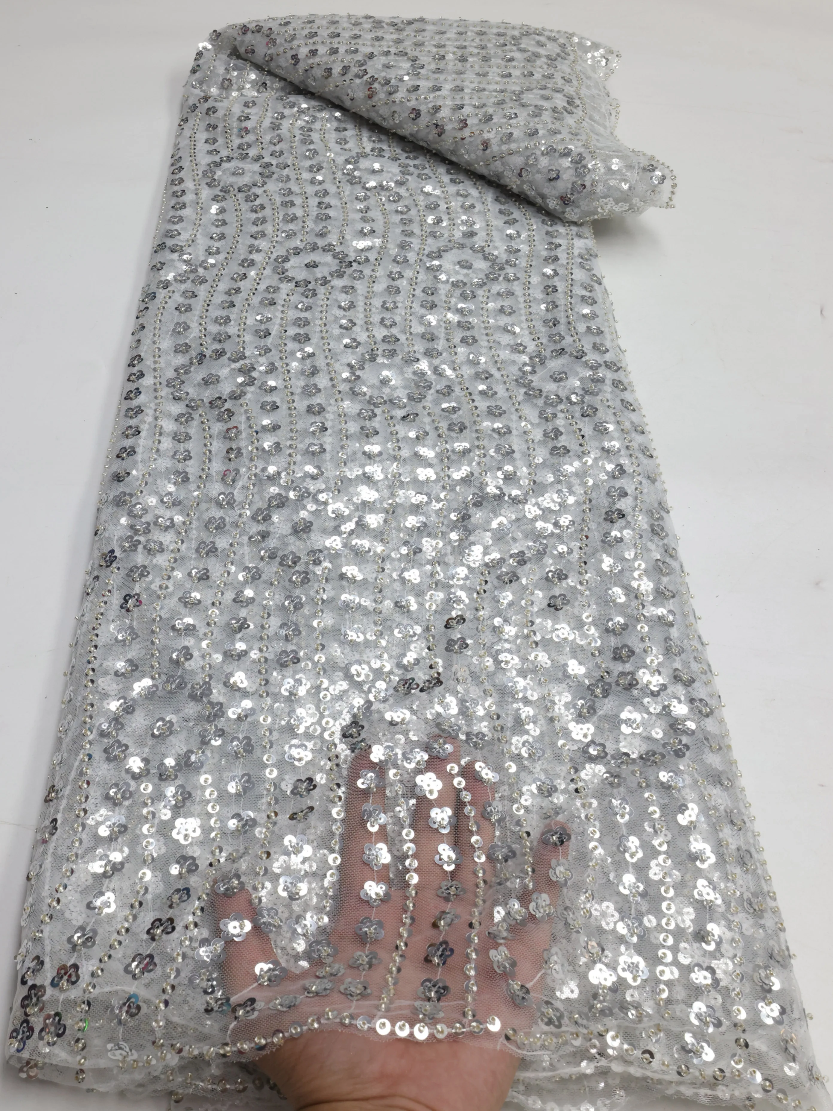 2025 럭셔리 아프리카 신랑 페르시 레이스 패브릭 자수 프렌치 메쉬 스팽글 레이스 패브릭 신부 결혼식을위한 나이지리아 얇은 명주 그물 레이스