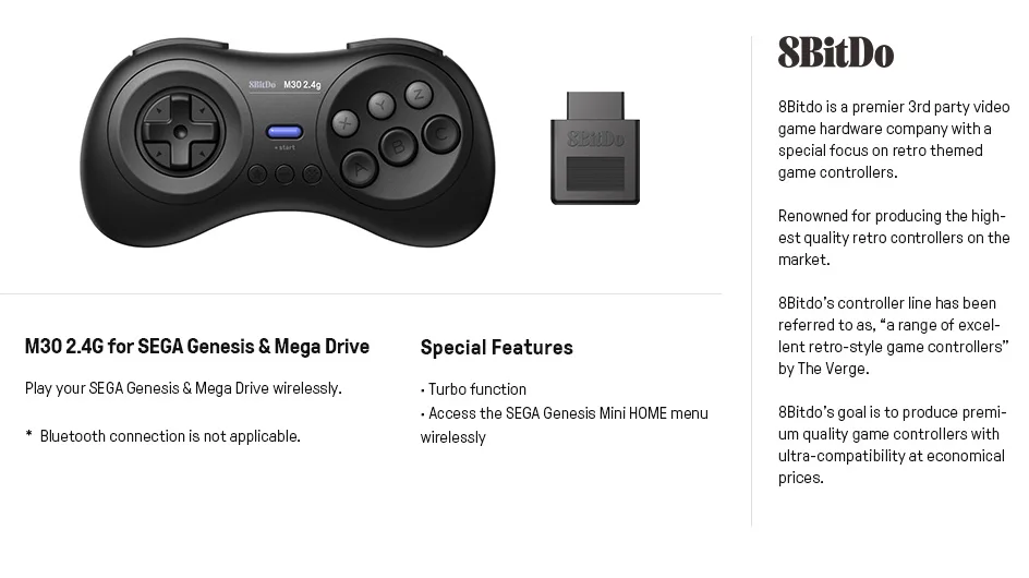 8BitDo M30 2,4G Wireless Gamepad Controller für das Original Sega Genesis und Sega Mega Drive – Sega Genesis – Detail 1