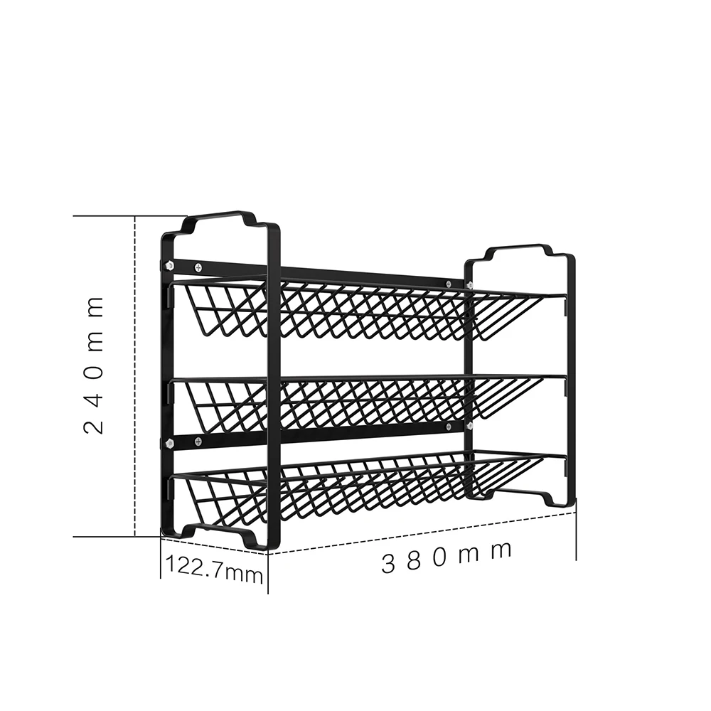 Kitchen Spice Rack Organizer Countertop 3-layer Carbon Steel Storage Shelf Herb Jars Sauce Salt Seasoning Wall Mounted Basket