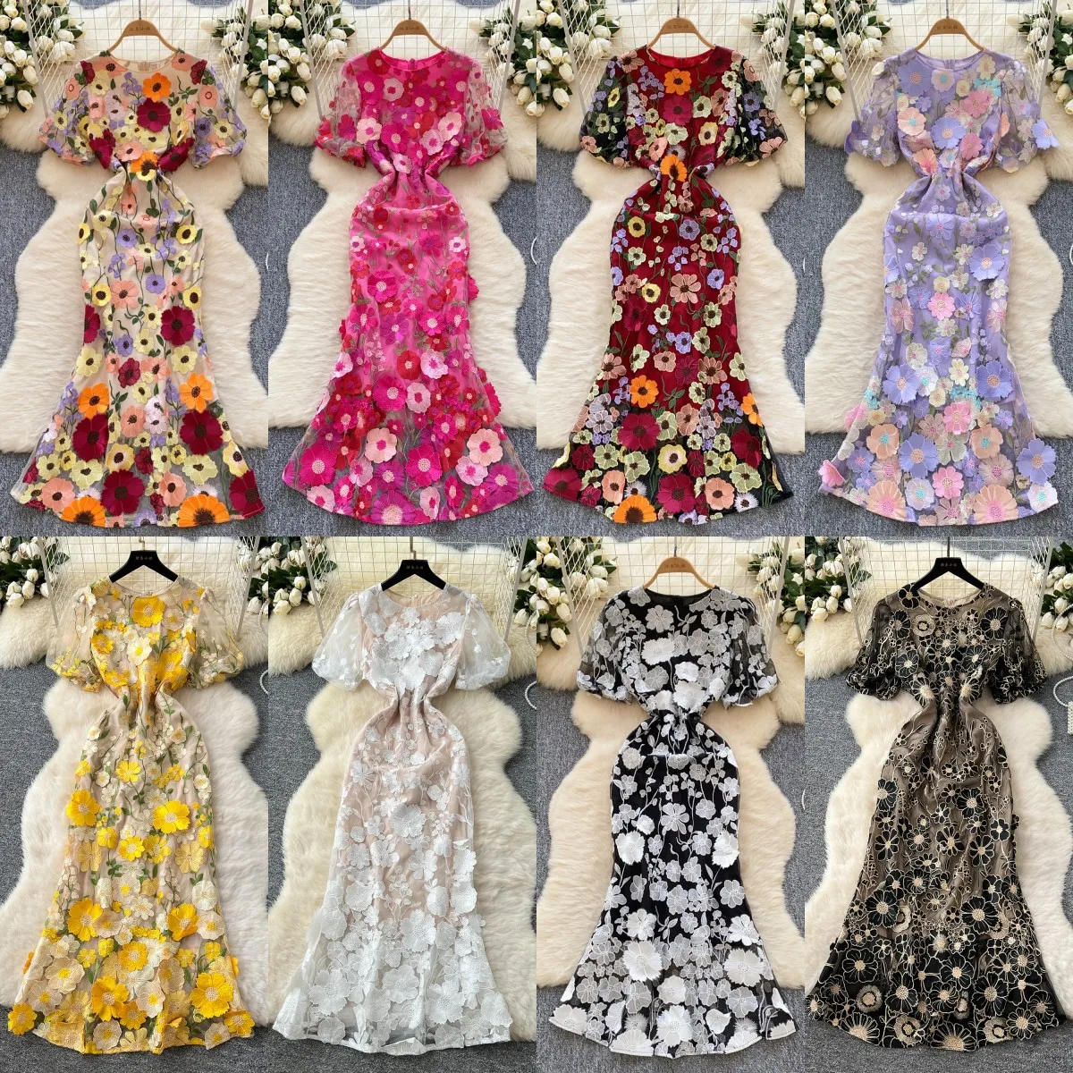 

Long Dress Women Fishtail Dresses Party Night Vestidos Streetwear Round Neck Short Sleeve Elegant Splice Y2k Sexy Floral 2025