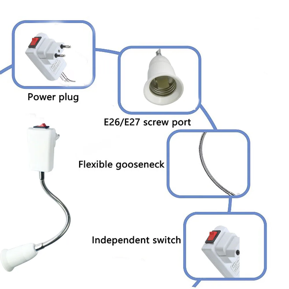 EU/US Plug Flexible Extend E27 Light Lamp Bulb Extension Converter Adapter Wall Lamp Socket Base Holder 20cm-50cm