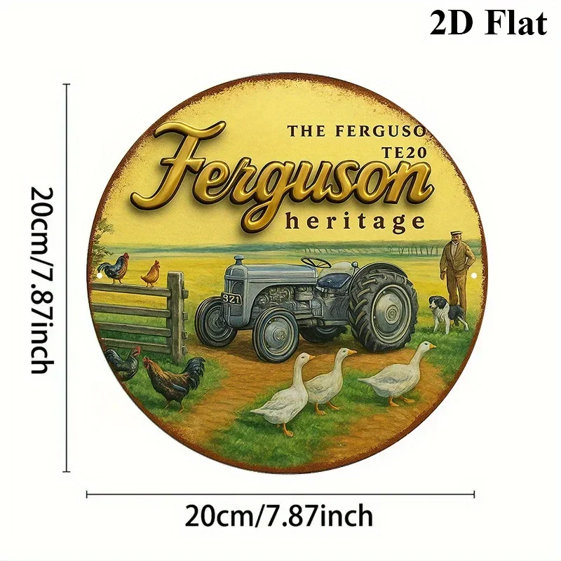 A Vintage Decorative Plaque Related to The 'Ferguson TE20 Tractor', a Round Aluminum Sign, Suitable for Decorating Living Rooms