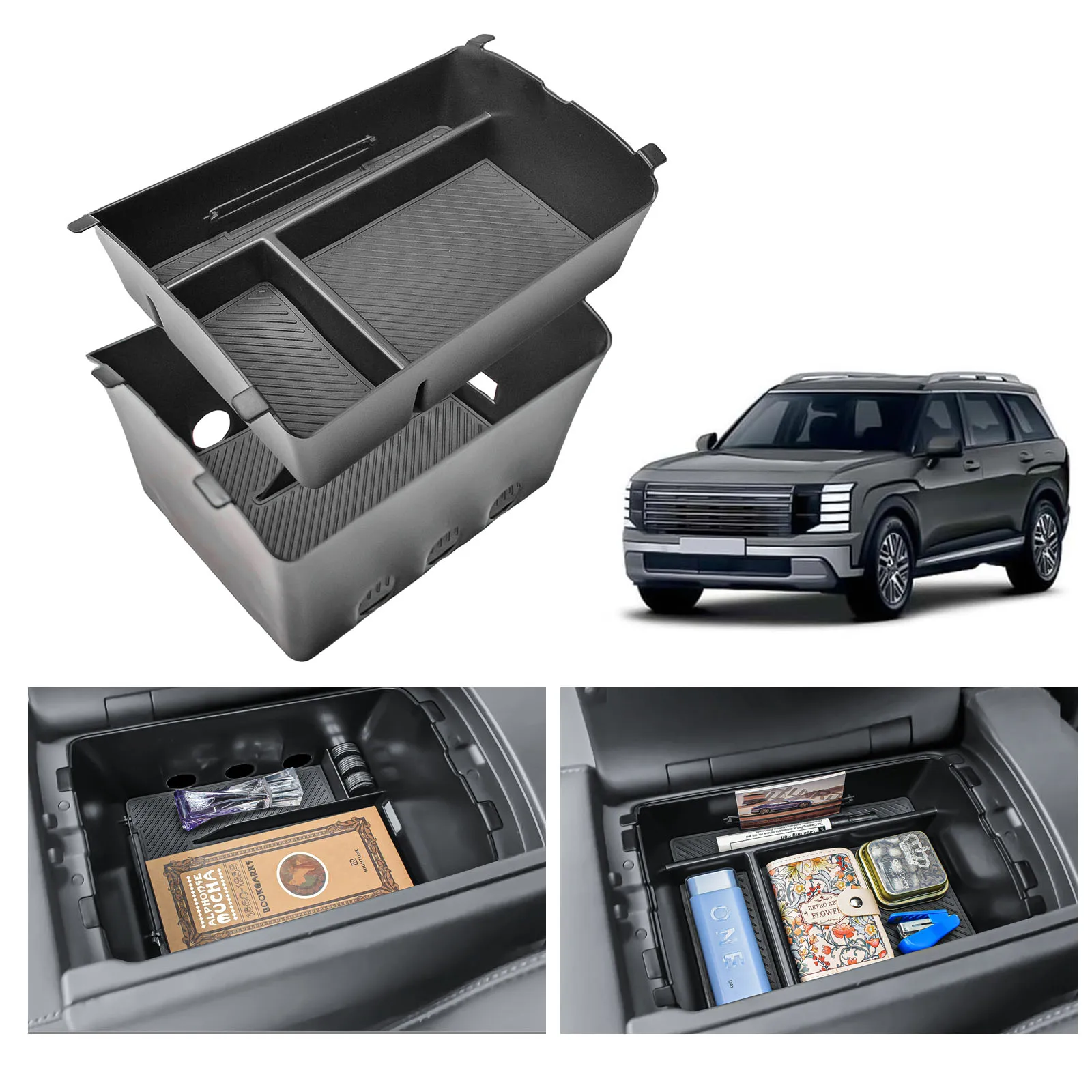 

Double Layers Center Console Organizer Storage Box Tray For 2026 Hyundai Palisade Armrest Storage Interior ABS Car Secondary Box