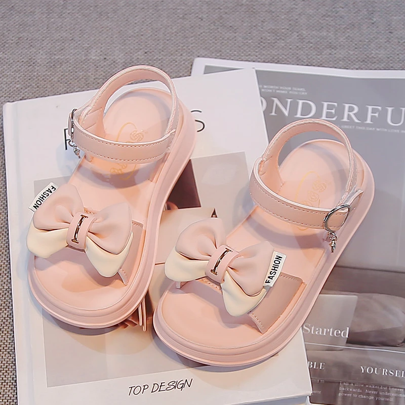 Kids Princess Shoes Soft Bottom Non-slip Children Casual Sandals Sweet Bows Fashion 2026 Brand New Girls Beach Shoes Open Toes