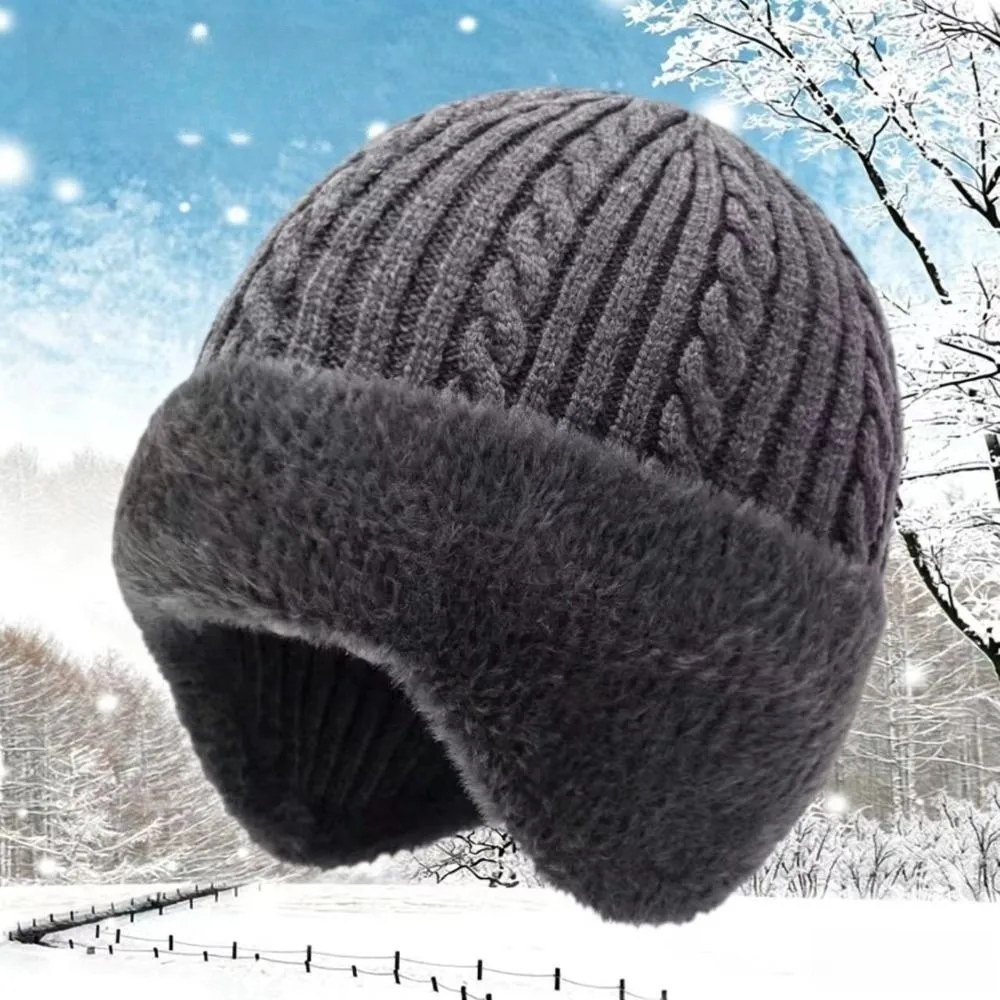 Versatile Thickened Warm Knitted Hat Fur Lined Double Layers Bonnet Caps Coldproof Outdoor Warm Hat for Women Men