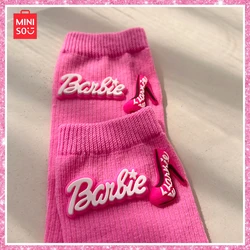 Mininstants-Chaussettes mi-mollet colorées Barbie pour filles, coeur rose, coton rempli 3D, automne et hiver, cadeau de Noël Kawaii