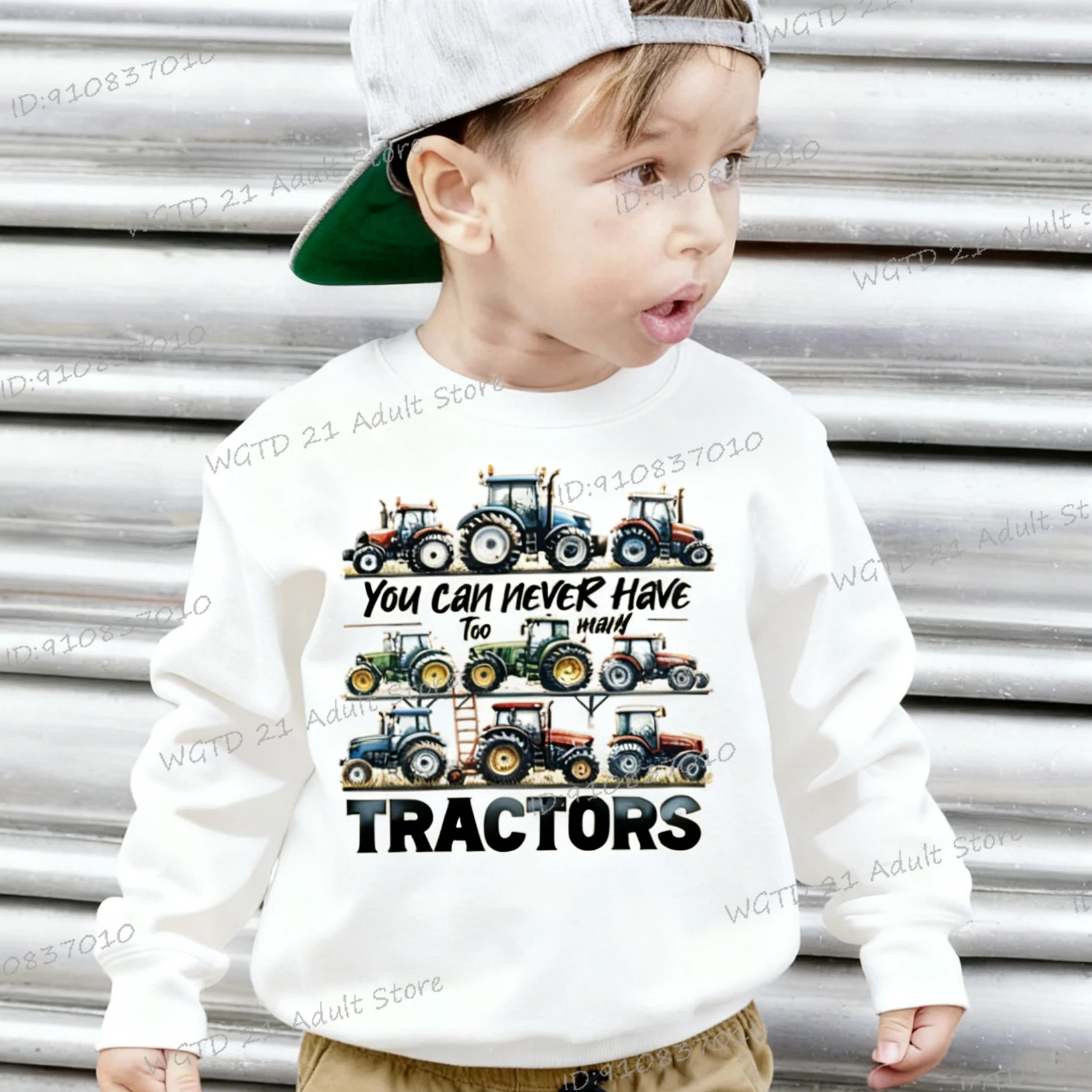 

Children's Sweatshirt "You Can Never Have Too Many Tractors" Print Boy Clothed Cartoon Excavator Merry Christmas Casual Pullover