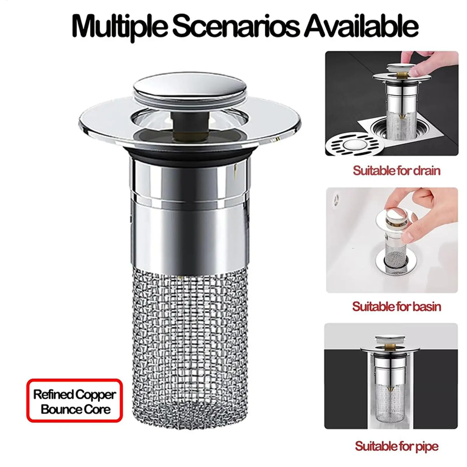 

Stainless Steel Floor Drain Filter Washbasin Plug Anti Odor Pop-Up Sink Drain Strainer Basin Stopper Hair Catcher For Shower