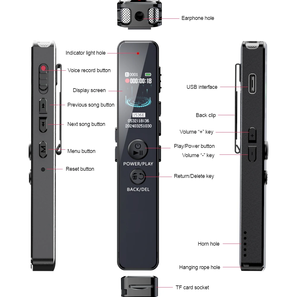 Nagrywanie głosu V76 z redukcją szumów 3 rodzaje nagrań Subsection Cyfrowe urządzenie do nagrywania aktywowane głosem Dyktafon