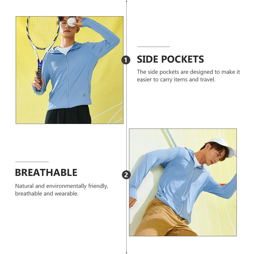 

Wearable Sun Protection Clothing Clothes Sunscreen Blue 89% Polyester Fiber Loose Coat Man Coats for Men