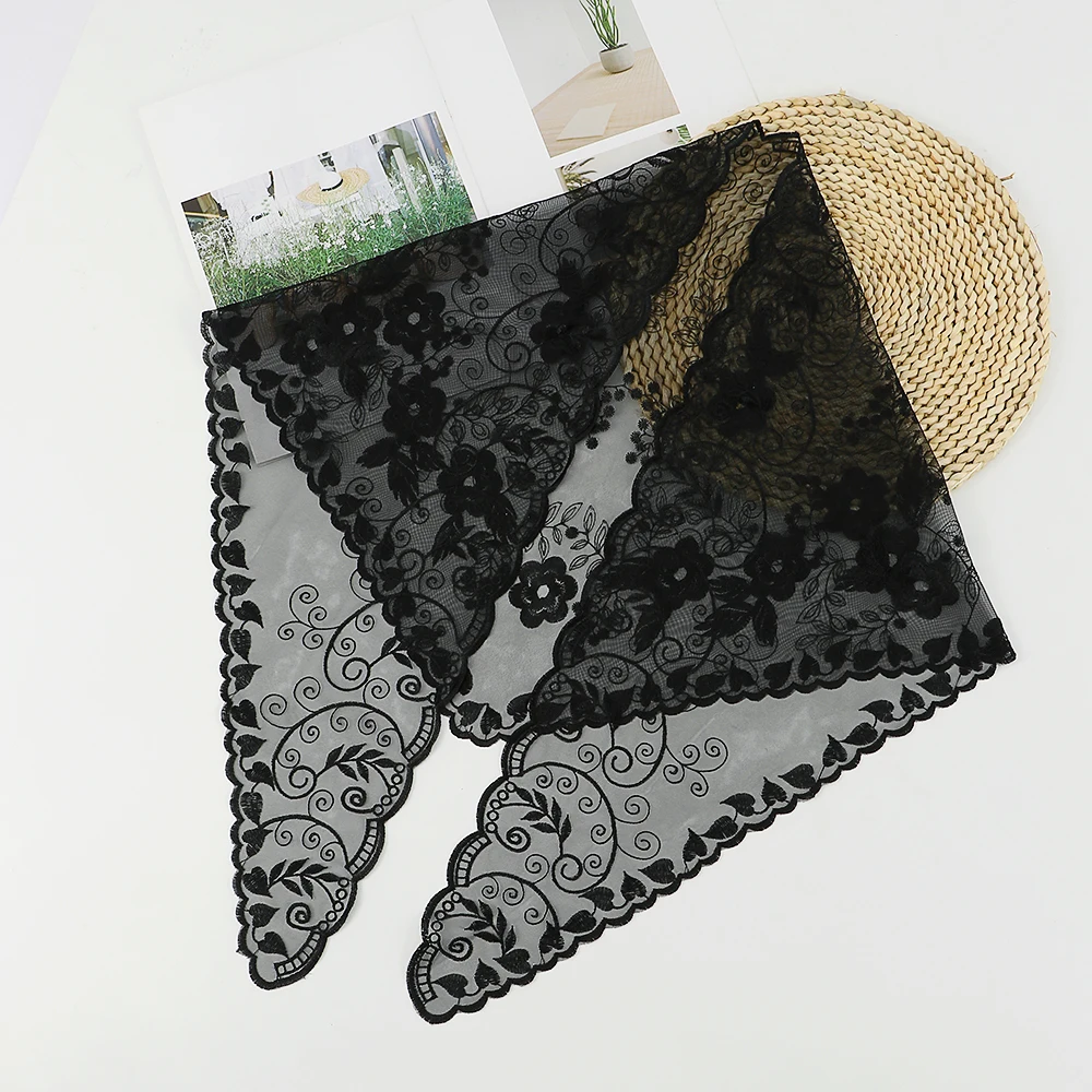 2024 Embroidered Lace Triangle Scarf Prayer Veil Church Hijab Towel Women Veil Solid Floral Triangle Scarf Headband Hijabs