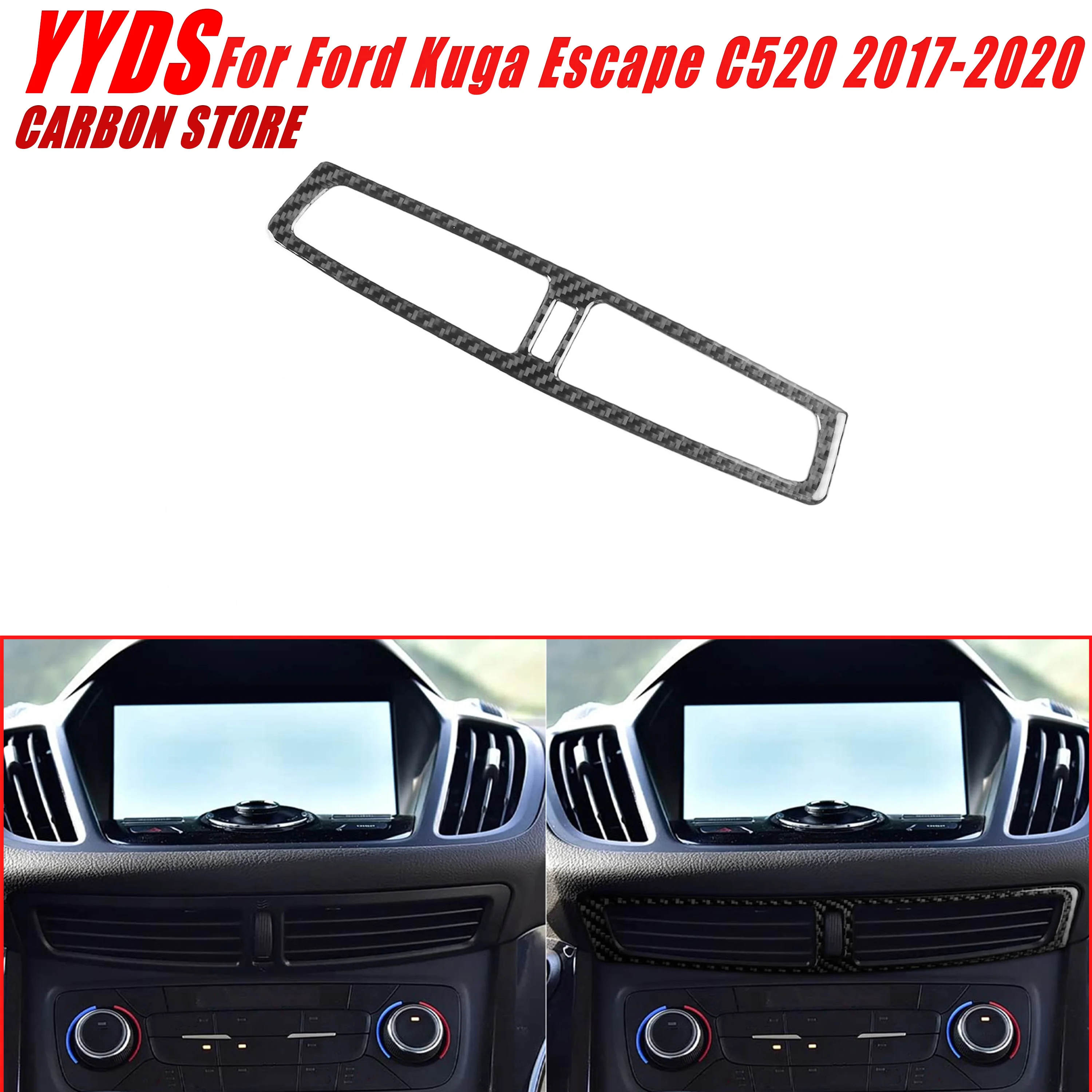 For Ford Kuga Escape C520 2017-2020 Real Soft Carbon Fiber Car Interior Dashboard Center AC Air Vent Outlet Panel Cover 1Pc