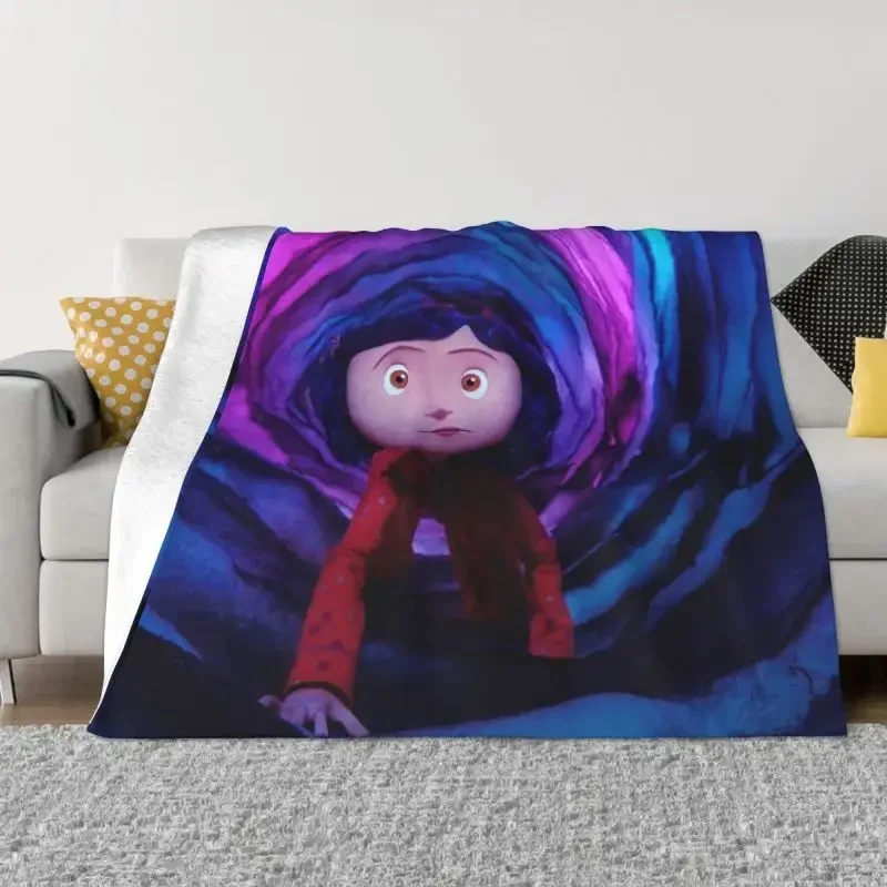 Coraline Doll Movie Blanket 3D Print Soft Flannel Fleece Warm Throw Blankets for Office Bed Couch Bedspreads Chibi Horror