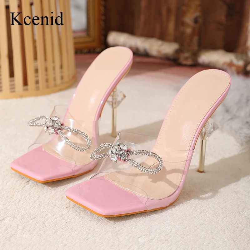 

Kcenid Strange Designer High Heels Modern Slippers Women Summer PVC Transparent Sandals Fashion CRYSTAL Butterfly-knot Shoes