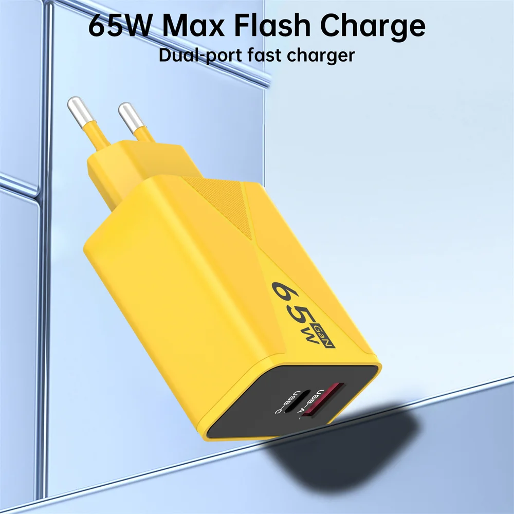 65W GaN USB C Charger 2 in 1 Quick Charge 3.0 Type C Wall Adapter EU/US/UK Plug Fast Charging For iPhone Xiaomi Samsung Huawei