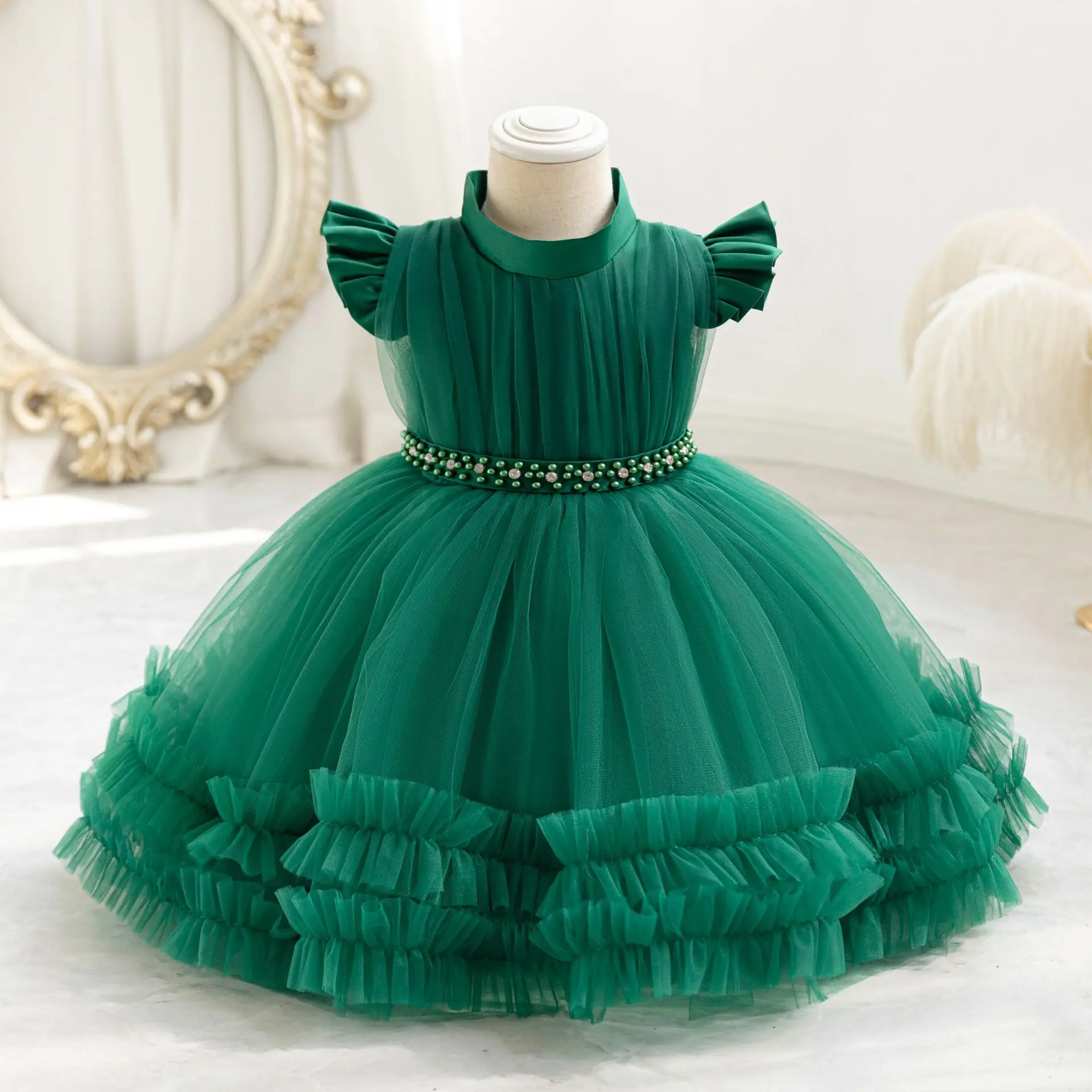 

Elizabeth Fashion Baby Toddler Puff Sleeves Appliqued Flower Girls Birthday Party Pageant Toddler Formal Dress TT103