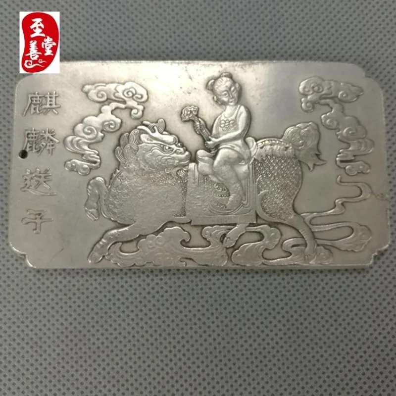 Vintage Tibetan Fairy child ruyi kylin statue Thangka plate