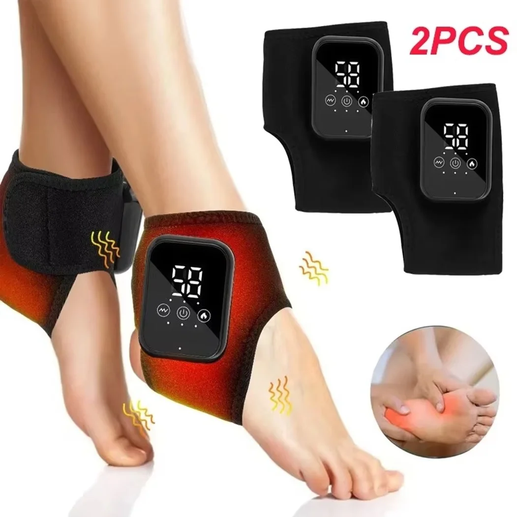 Ankle Brace - Wiederaufladbarer Heißkompresse-Vibrations-Fußmassagegerät Knöchelschutz Heizband Knöchelmassagegerät Beheizte