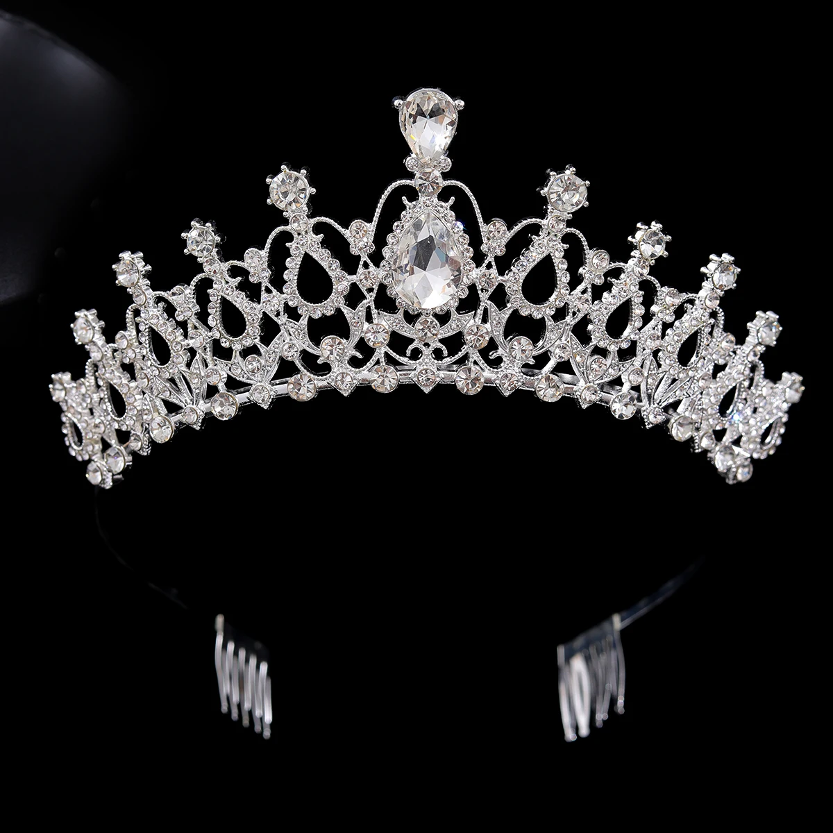 Fashion Silver Color Crystal Rhinestone Tiaras And Crowns With Combs For Girls Princess Wedding Hair Accessories