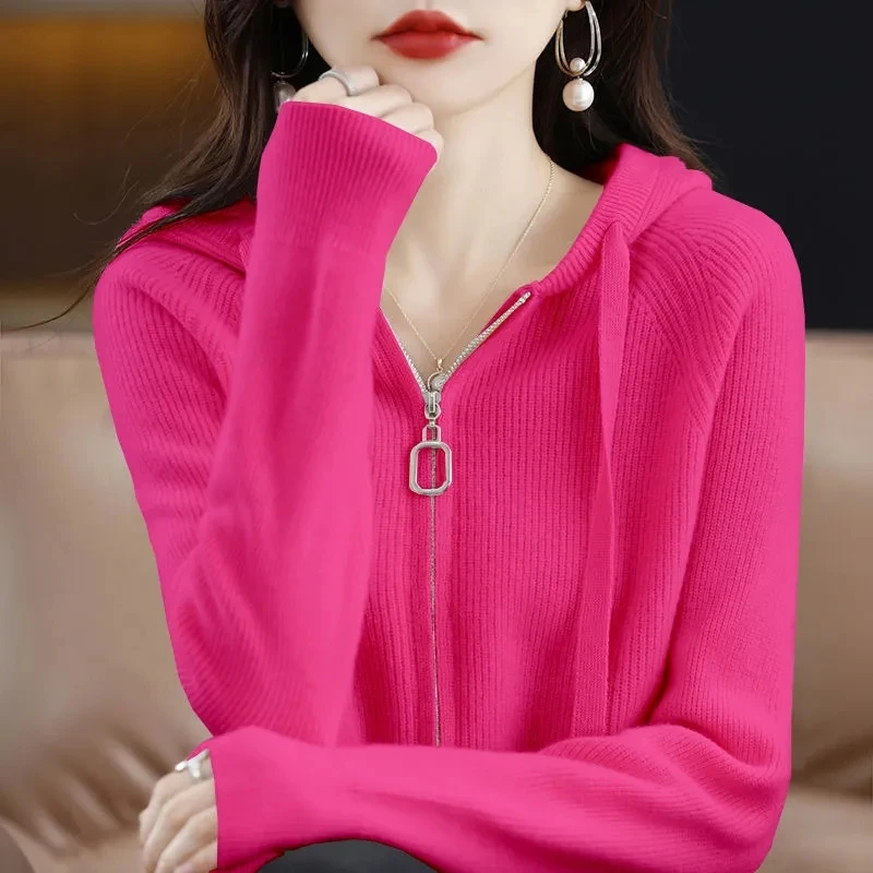 Cárdigans de punto con cremallera para mujer, cárdigan cálido de manga larga, suéter informal de moda coreana, otoño e invierno, 2024