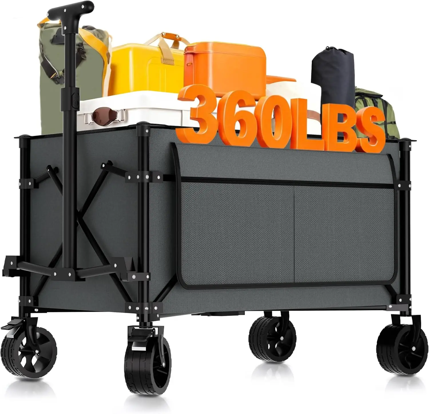 

Портативный 150 л и 360 фунтов с вездеходными колесами, тормоза, сверхмощный уличный утилита для пляжа, кемпинга, покупок, серый цвет
