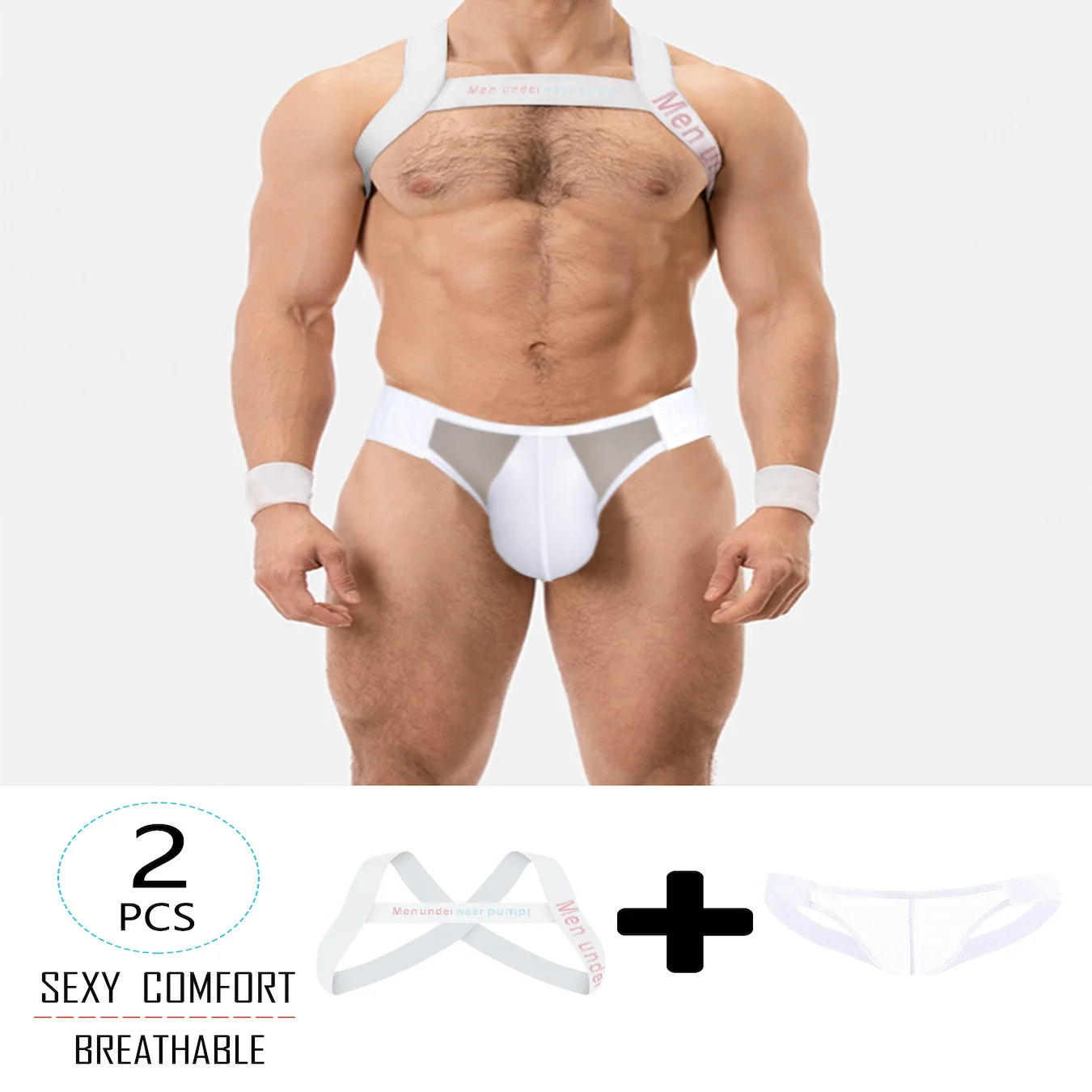 

2pcs Sportssuit Elastic Strap Men's Hollow Thong Slip Free Ultra Thin Transparent Sexy Low Waist Panties Embossed Comfortable