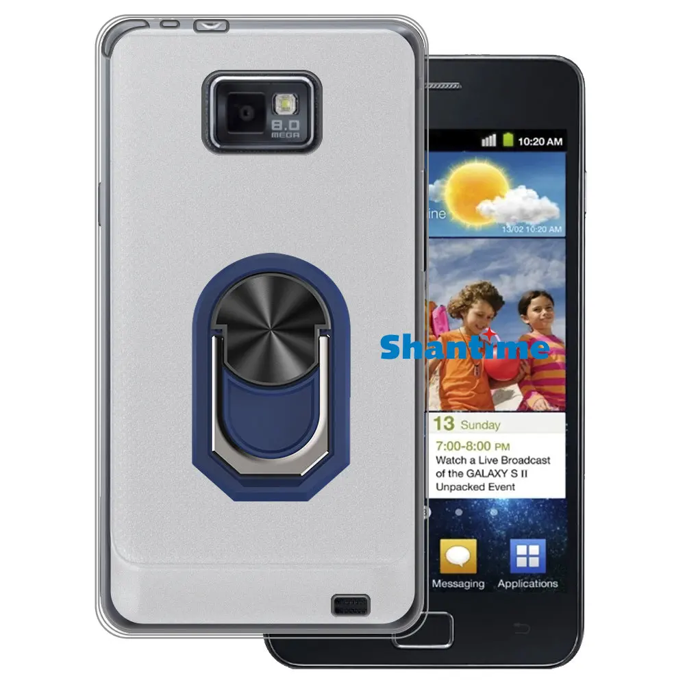 Luxury Shockproof Ring Holder For Samsung Galaxy S2 i9100 Case Soft Silicone TPU Protective Holder Cover